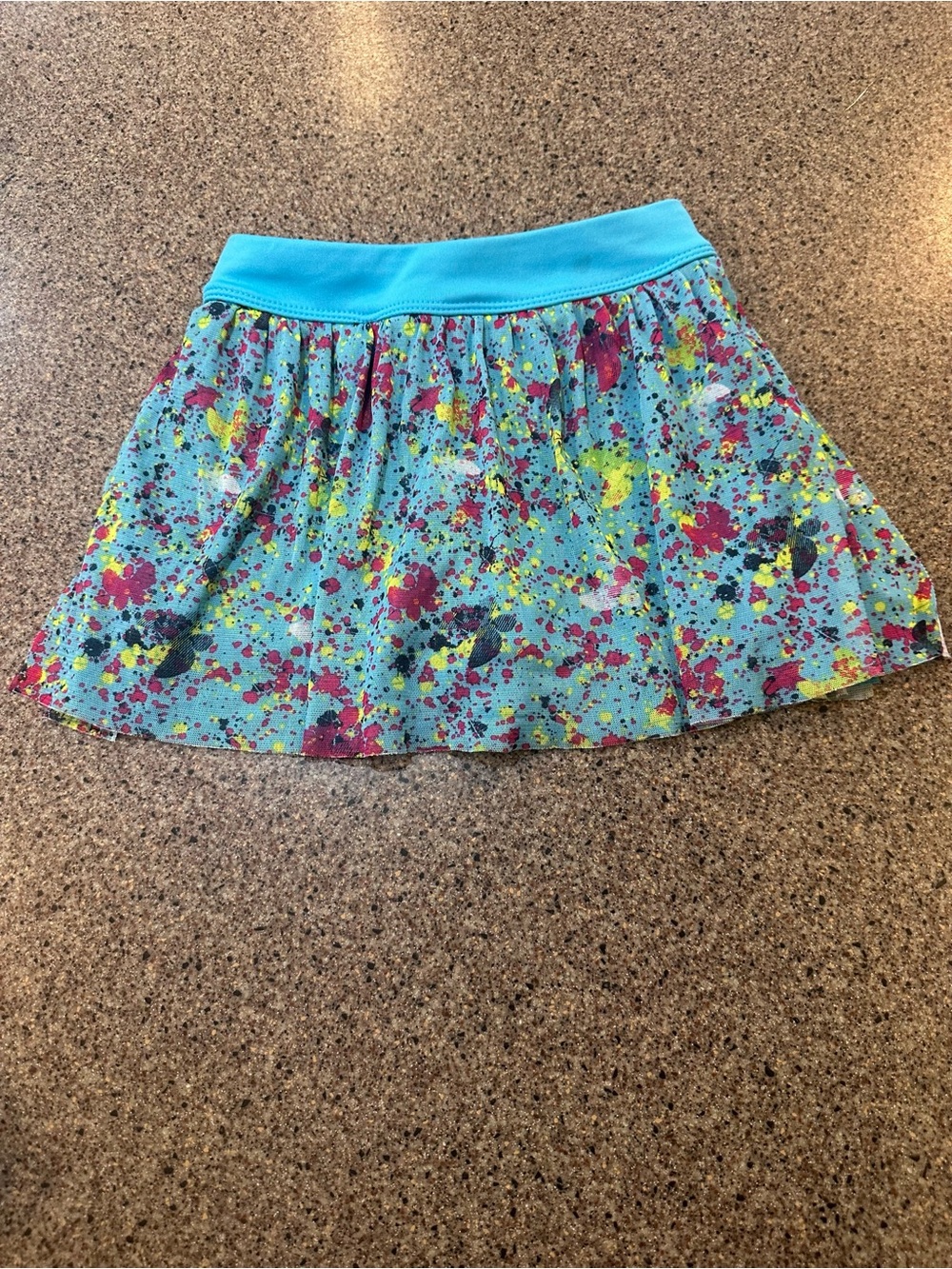 Bright Aqua Floral Splatter Skirt